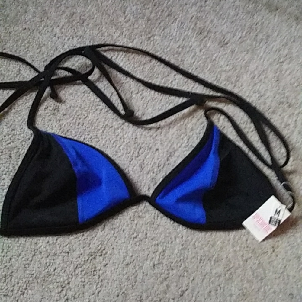 NWT! Victoria's secret Pink, royal blue/black string, bikini top! Sz.M